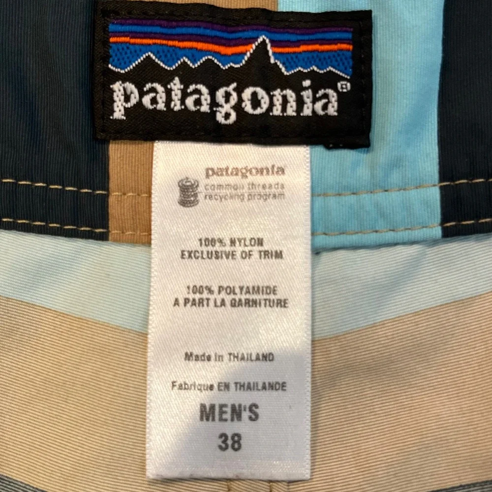 Patagonia Men Size 38 Wavefarer Board Shorts Striped Blue‎ Brown